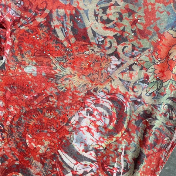 Go Jeans Shirt Floral Burnout Shirt Womens Medium Red Dragon Los Angeles Y2k 90s - Picture 5 of 11